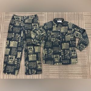 Vintage Chico’s Designs Green Shirt Pants Set Oriental Asian Inspired sz 1 Small